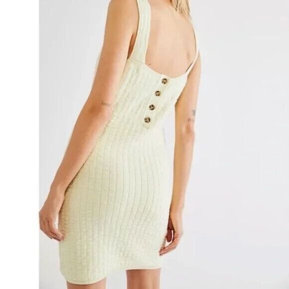 NEW Free People Beach Short N Sweet Mini Tank Dress M‎ Pale Yellow Knit Bodycon - Picture 1 of 13